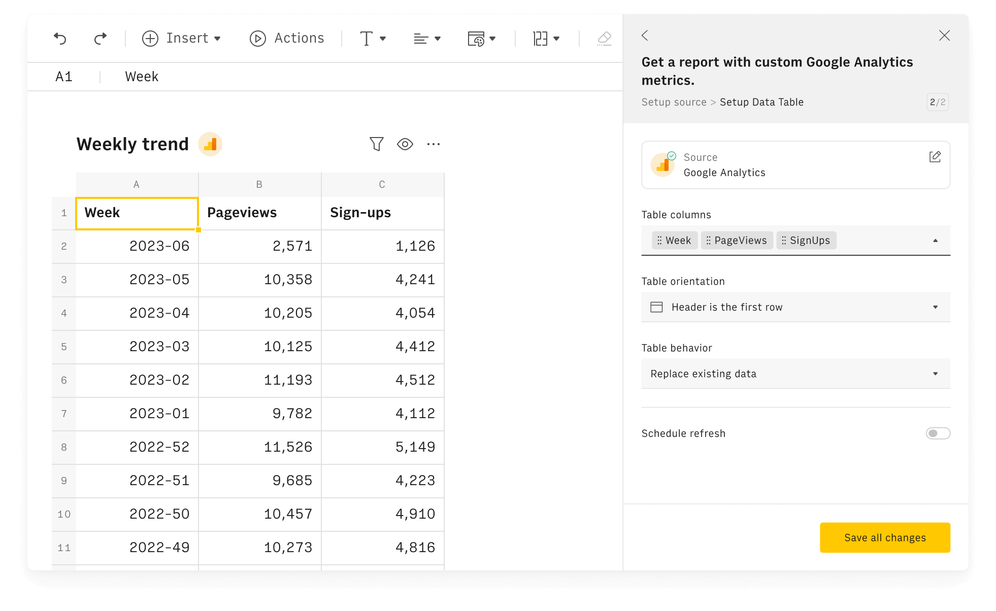 Insert, transform and automate data quickly with data tables.