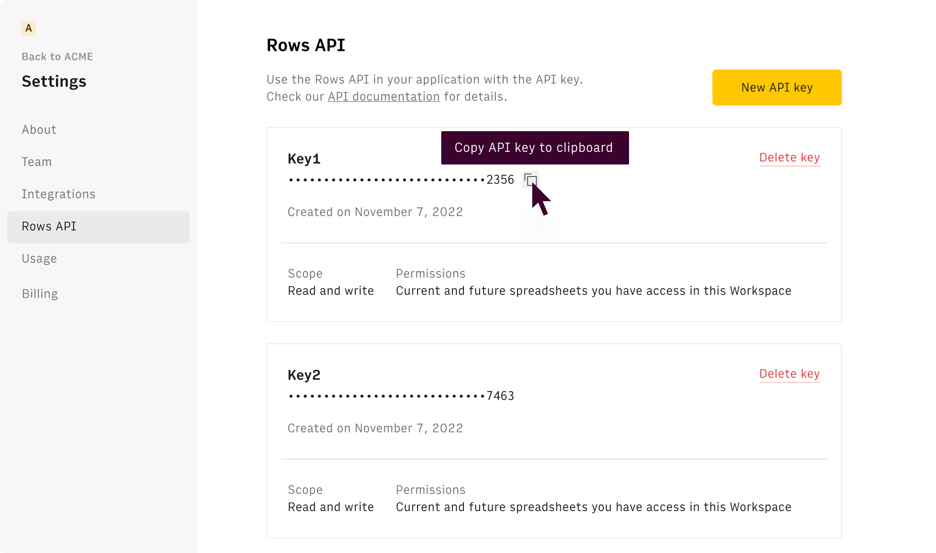 Get and send data to spreadsheets programmatically with the Rows API.