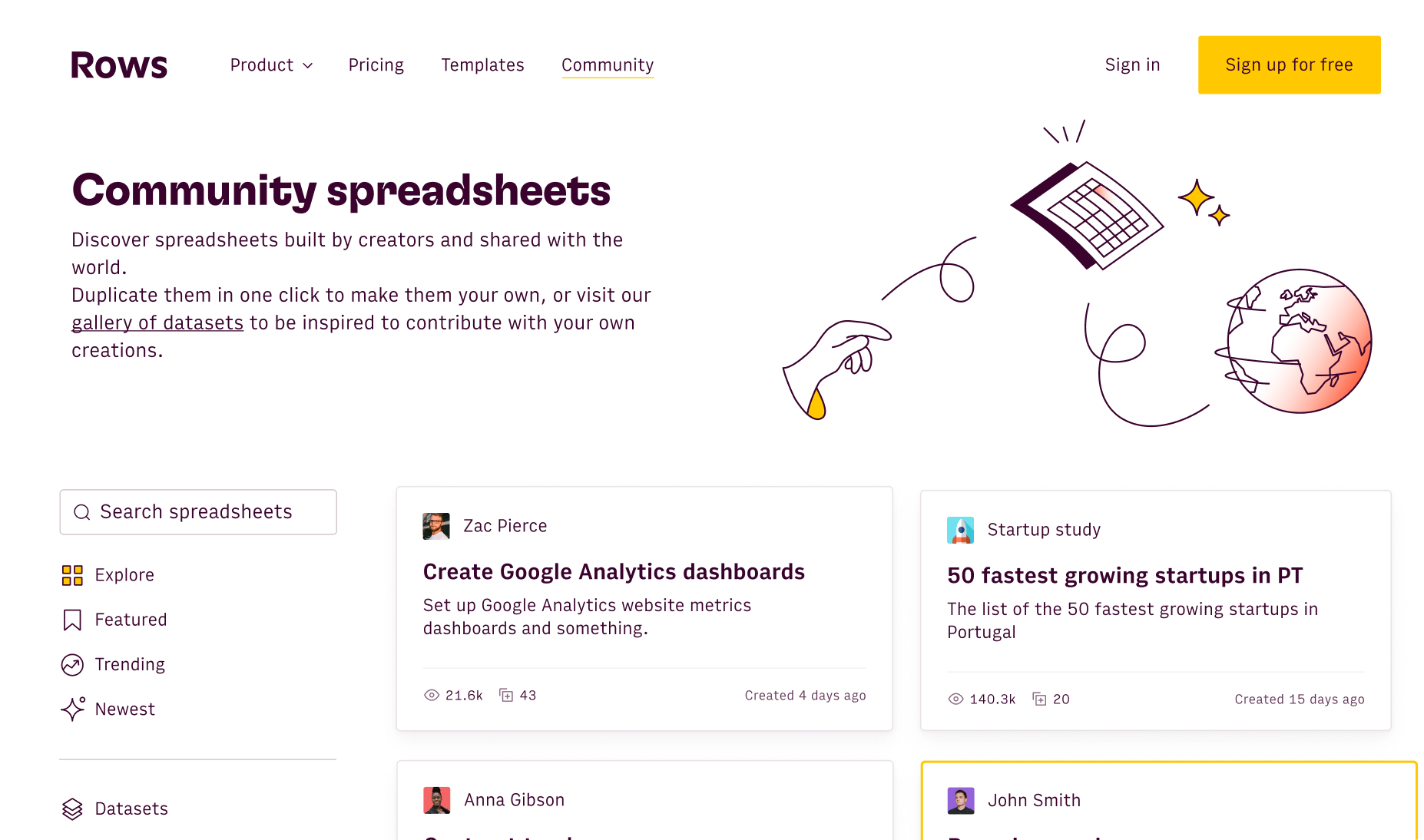 Get inspired by spreadsheets made by community